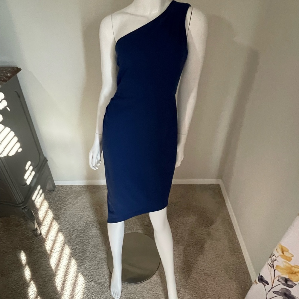BCBGMaxAzria Asymmetrical One-Shoulder Blue Cocktail Dress